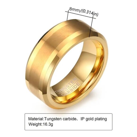 Tungsten Carbide Gold Finish Ring - Picture 2 of 5